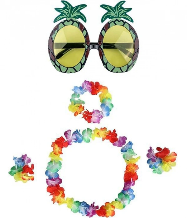 Renkli Ananas Gözlük, Taç, Kolye Ve Bileklik Seti