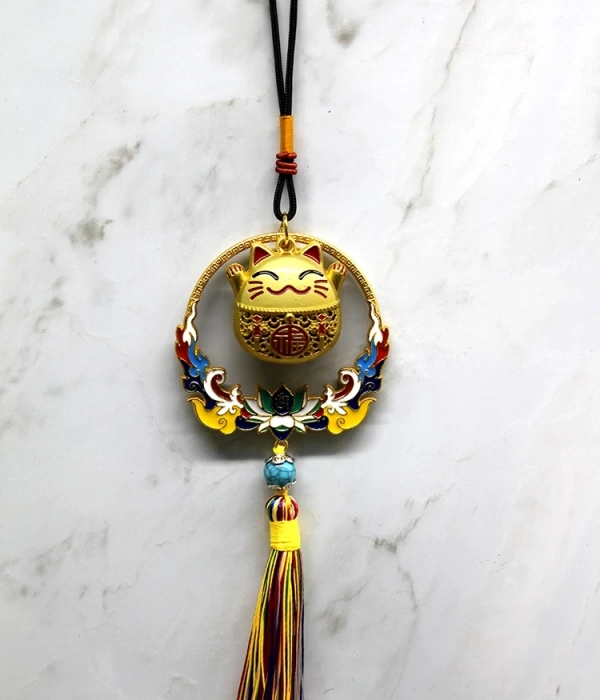 Renkli Püsküllü Şans Kedisi Feng Shui Askılık Alk4452