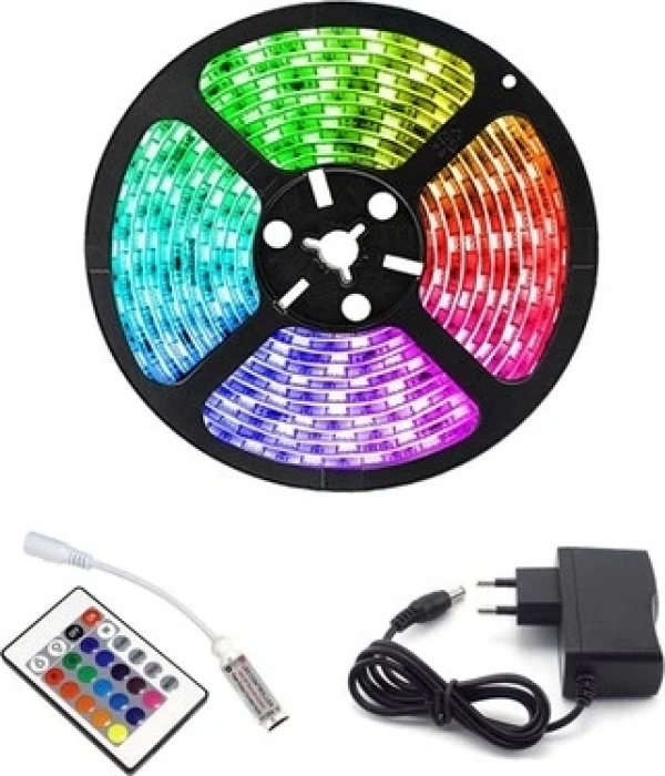 Rgb Şerit 5 Metre 16 Renkli Kumandalı Adaptörlü Çift Taraflı Bant