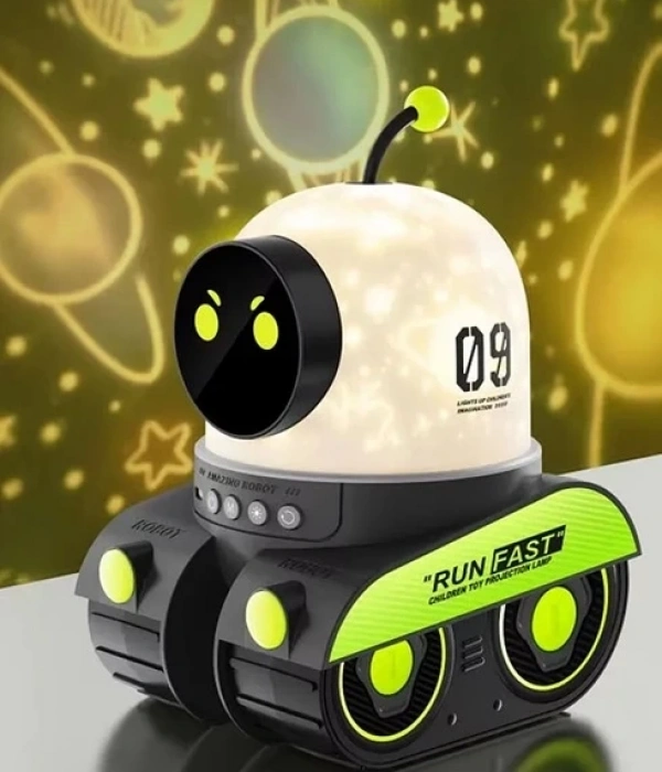 Robot Projeksiyon Gece Lambası Hoparlörlü Şarjlı Yıldızlı Gökyüzü Temalı Led Projeksiyon Lambası