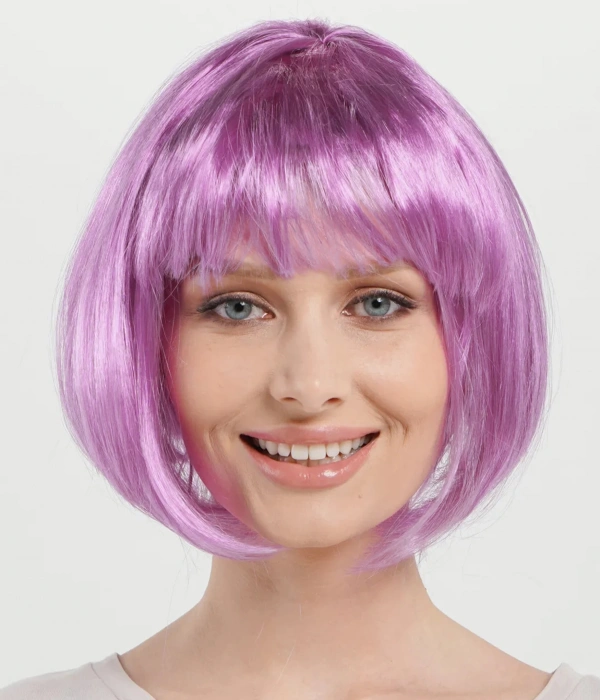 Rose Pembe Renk Düz Kesim Küt Parti Peruğu Kısa Takma Saç