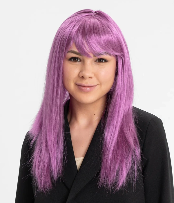 Rose Pembe Renk Düz Kesim Uzun Parti Peruğu Takma Saç