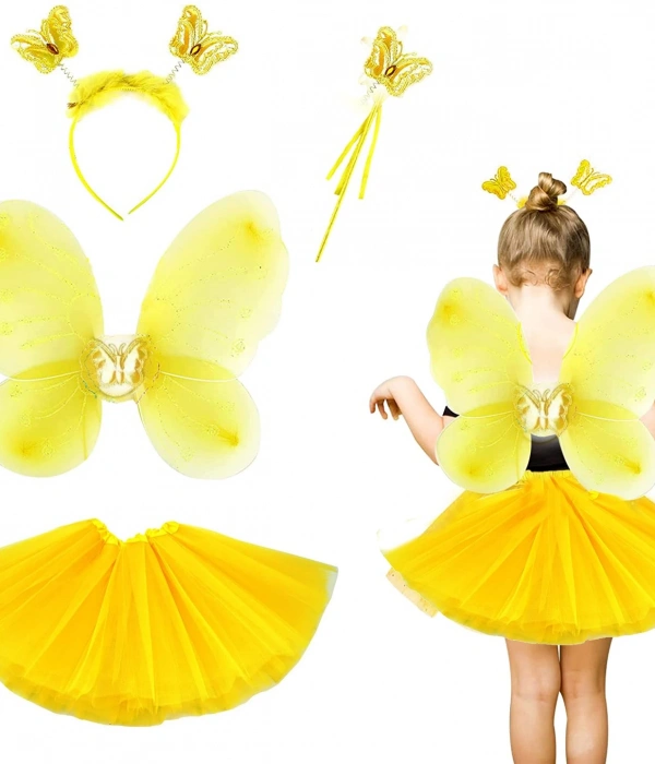Sarı Kelebek Kostümü Çocuk - Sarı Kelebek Kostüm Aksesuar Seti 4 Parça