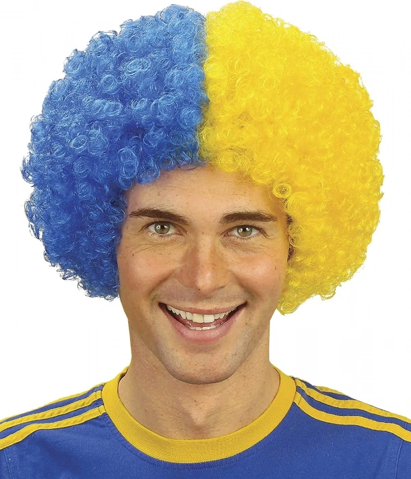 Sarı Lacivert Kıvırcık Afro Bonus Peruk Taraftar Bonus Saç