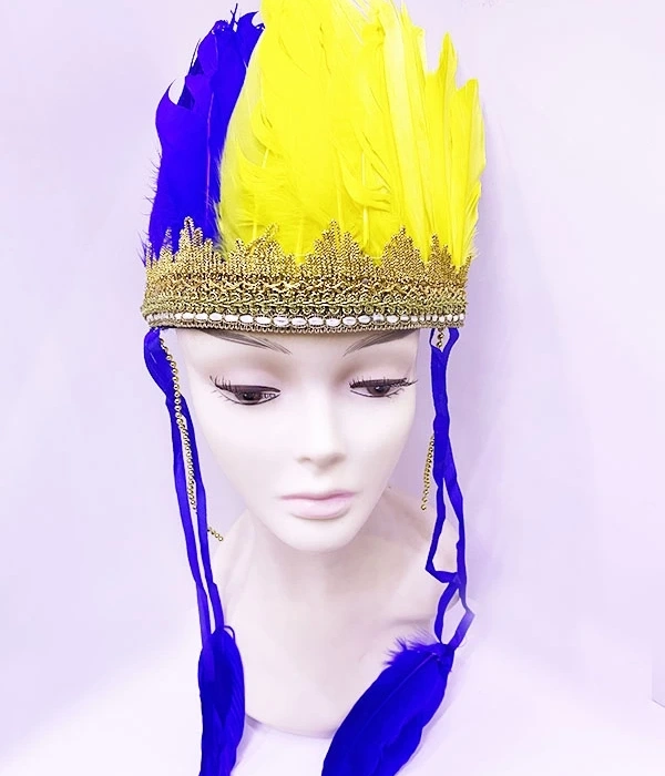 Sarı Lacivert Renk Tüylü Kızılderili Başlığı | Taraftar Başlığı