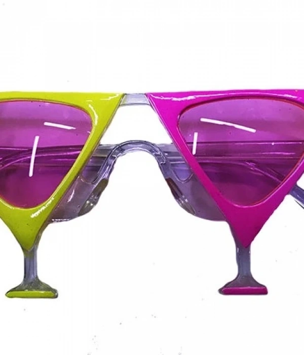 Sarı Pembe Renk Martini Parti Gözlüğü