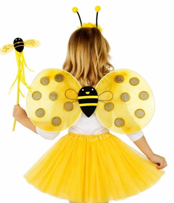 Sarı Renk Arı Kanadı Kostüm Seti (tütü, Kanat, Taç, Asa)