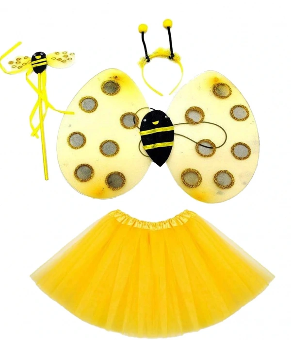 Sarı Renk Arı Kostüm Seti (tütü, Kanat, Taç, Asa)