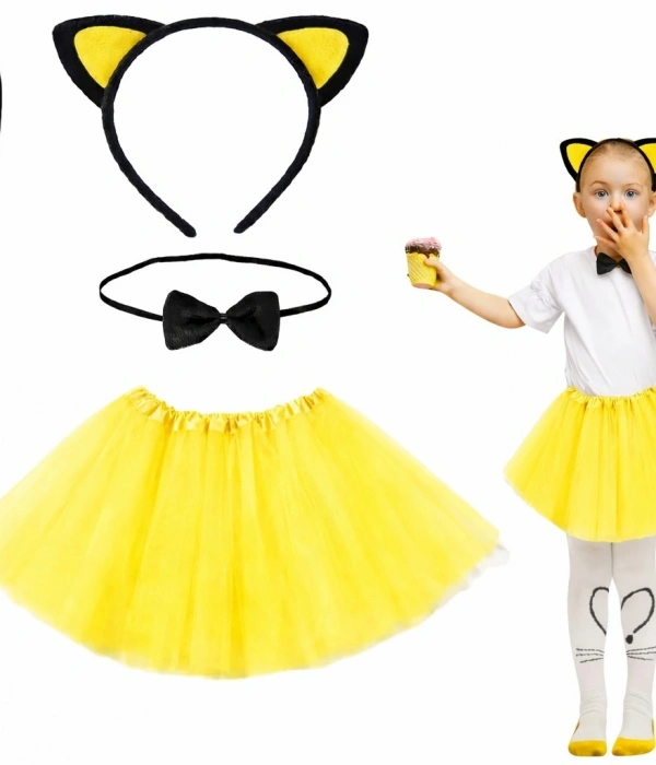 Sarı Renk Etekli Kedi Kostüm Seti (tütü, Taç, Papyon, Kuyruk)