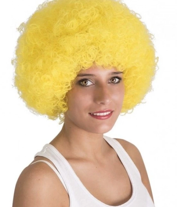 Sarı Renk Kıvırcık Afro Bonus Peruk