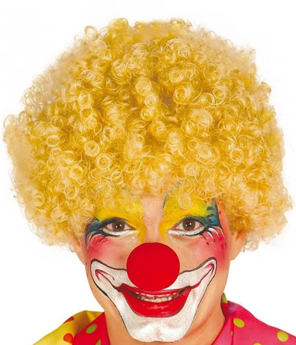 Sarı Renk Kıvırcık Afro Bonus Peruk Takma Saç Ve Kırmızı Burun Seti