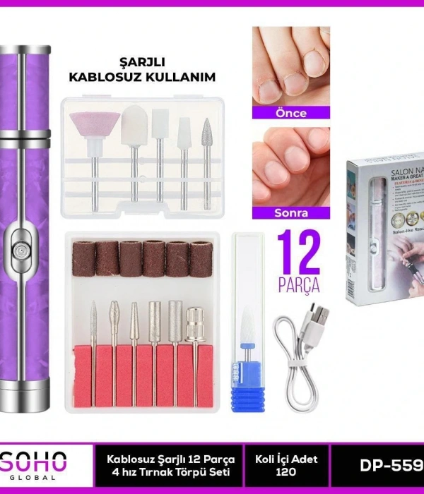Şarjlı 12 Başlıklı Manikür Seti