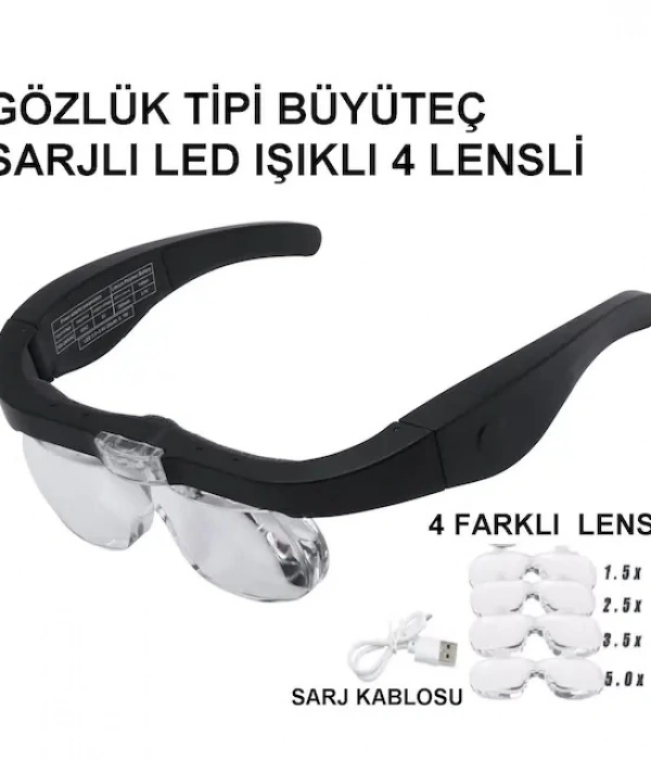 Şarjlı Gözlük Büyüteç  4 Farklı Lens 11537dc