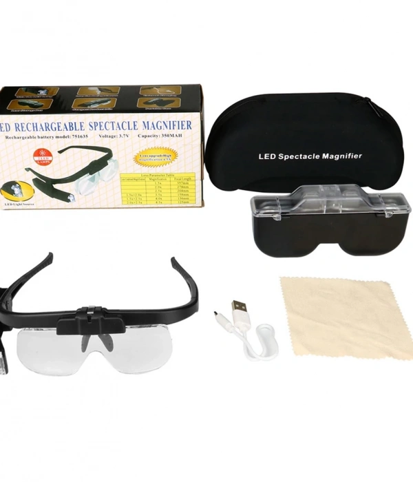 Şarjlı Gözlük Tip Büyüteç Mercek Lup Lensleriyle Taşıma Çantalı 11642dc