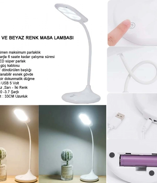 Şarjlı Sarı Ve Beyaz Renk Masa Lambası  Wt-005