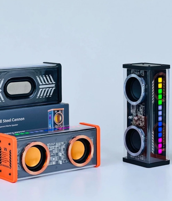 Şeffaf Mecha Müzik Tws Stereo Rgb İşıklı Hoparlör Kablosuz Bluetooth 5.0 Taşınabilir Hoparlör V9