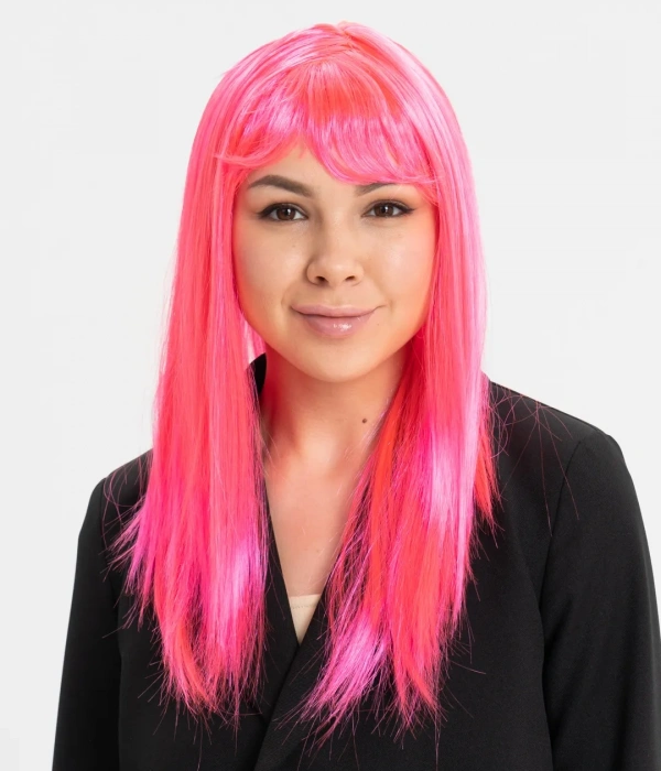 Şeker Pembesi Koyu Pembe Renk Uzun Düz Parti Peruğu