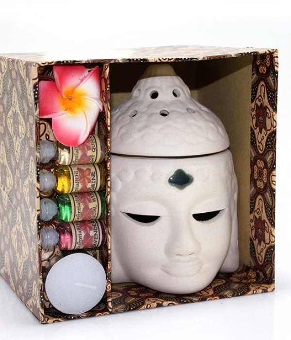 Seramik Buda Büstü Buhurdanlık Seti No:03