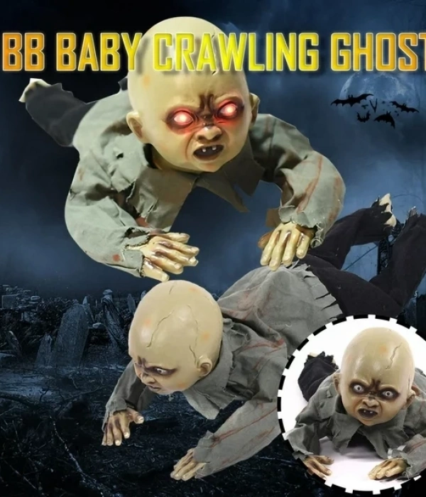Sesli Işıklı Ve Sensörlü Yerde Emekleyen Hareketli Bebek Hayalet Zombi Dekor 30x85 Cm