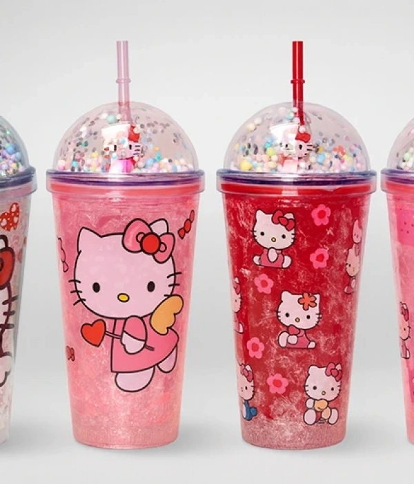 Sevimli Hello Kitty Işıklı Pipetli Boncuklu Suluk & Bardak 400 Ml Alk3145