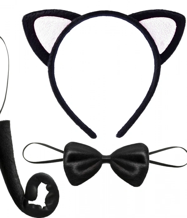 Sevimli Kedi Kostüm Seti Kulak Papyon Kuyruk Beyaz Renk