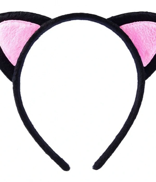 Sevimli Kedi Kulak Pofuduk Kedi Taç Siyah İçi Pembe Renk 17x15 Cm