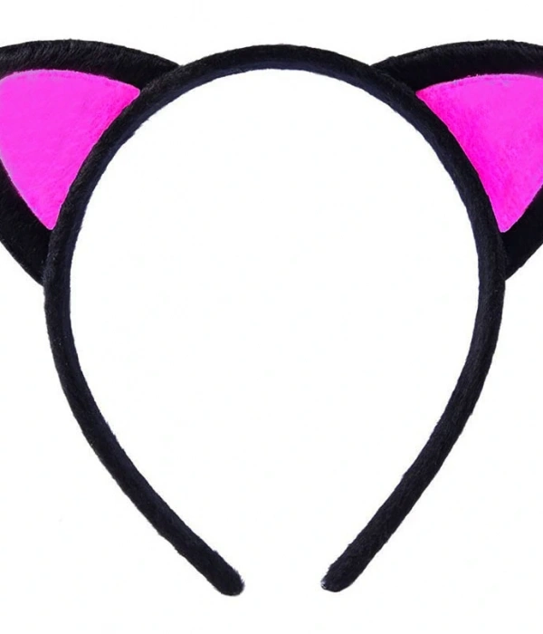Sevimli Kedi Kulak Pofuduk Kedi Taç Siyah İçi Şeker Fuşya Renk 17x15 Cm