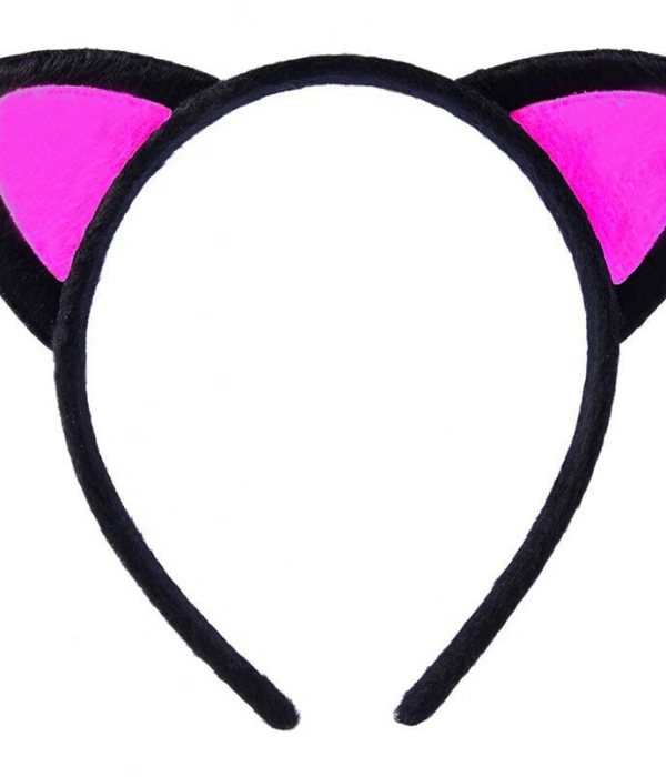 Sevimli Kedi Kulak Pofuduk Kedi Taç Siyah İçi Şeker Fuşya Renk 17x15 Cm