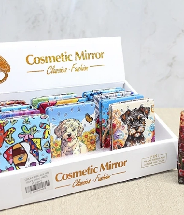 Sevimli Köpek Tasarımıyla Taş İşlemeli İnce El Aynası Dikdörtgen Alk4576