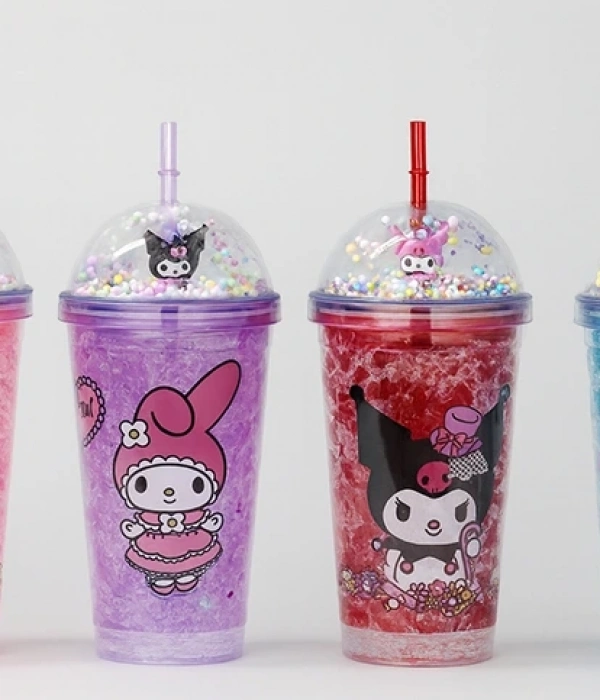 Sevimli Kuromi Işıklı Pipetli Boncuklu Suluk & Bardak 400 Ml Alk3144