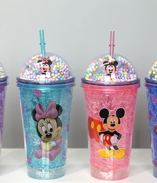 Sevimli Mickey Mouse Işıklı Pipetli Boncuklu Suluk & Bardak 400 Ml Alk3147