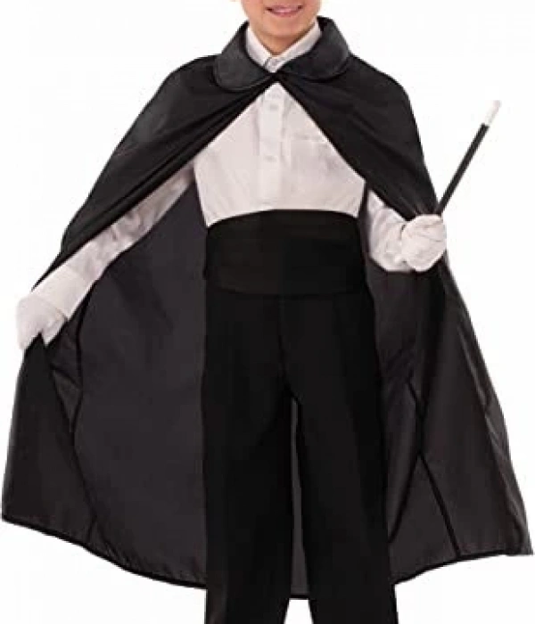 Sihirbaz Pelerini 90 Cm Ve Sihirbaz Şapkası Siyah Renk Çocuk Boy