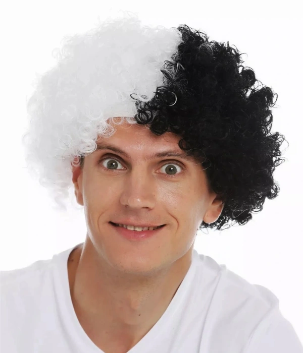 Siyah Beyaz Kıvırcık Afro Bonus Peruk Taraftar Bonus Saç