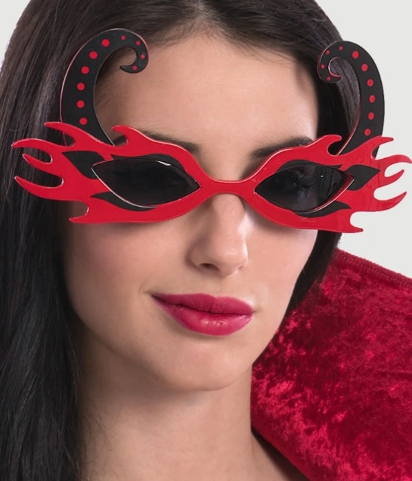 Siyah Boynuzlu Kırmızı Renk Alevli Parti Gözlüğü 21x10 Cm