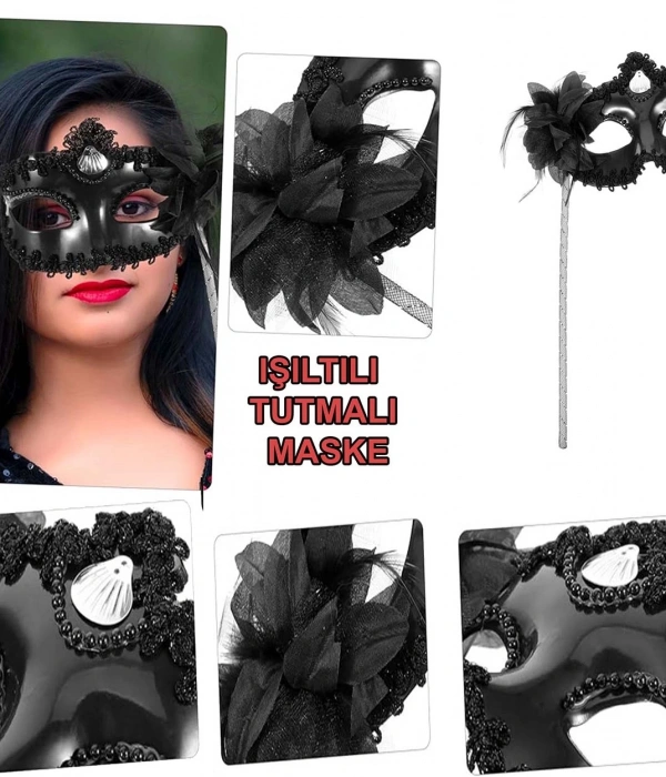 Siyah Işıltılı Tutmalı Fotoğraf Çekimi Maskesi 18x29 Cm