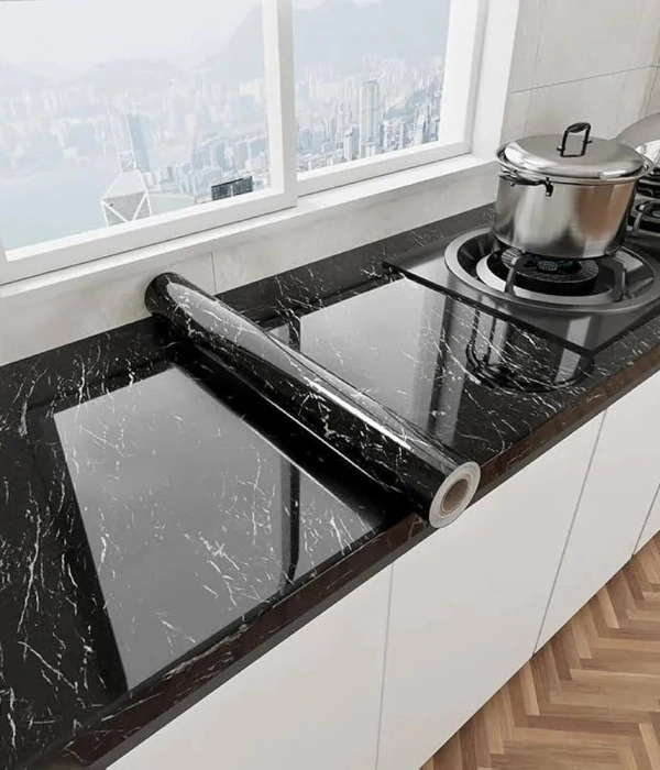 Siyah Mermer Desenli Yapışkanlı Tezgah Folyosu (3 Mt.x 60 Cm)