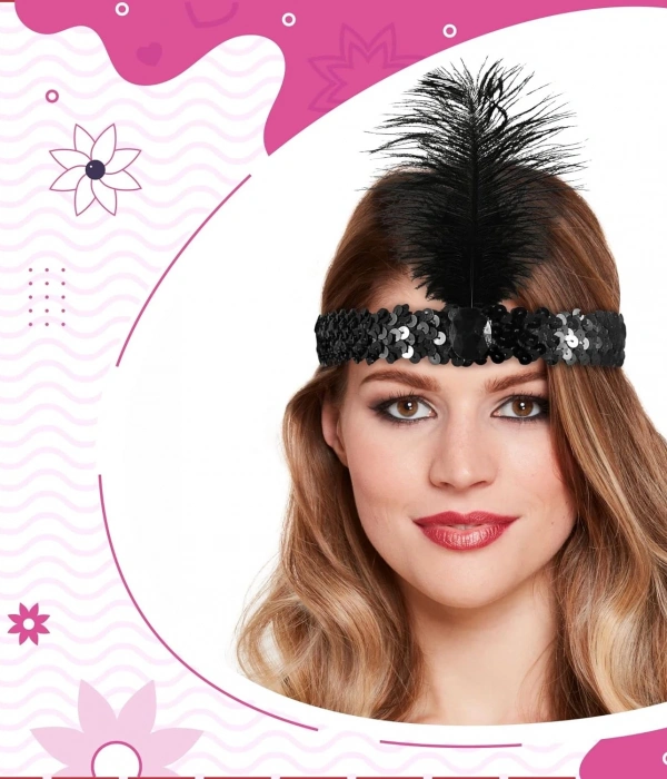 Siyah Renk Çarliston Başlık 90 Lı Yıllar 80 Li Yıllar Tüylü Saç Bandı