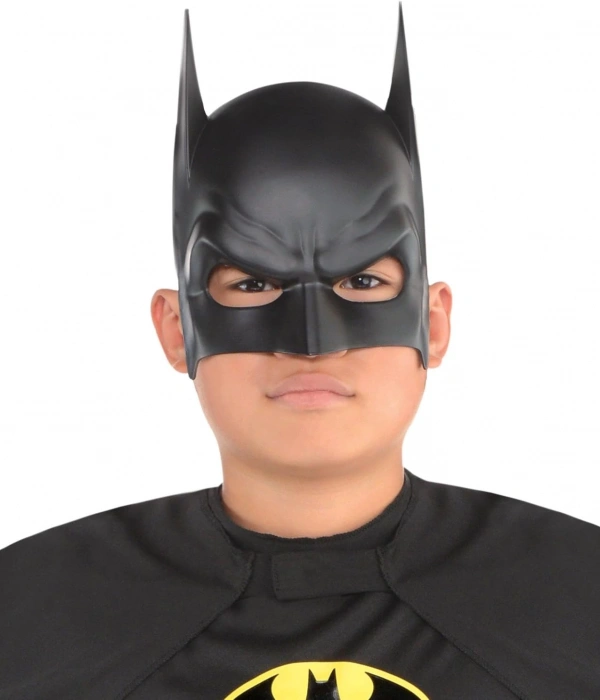 Siyah Renk Çocuk Boy Arkadan Lastikli Batman Maskesi A Kalite  20x14 Cm