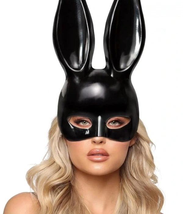Siyah Renk Ekstra Lüks Uzun Kulaklı Tavşan Maskesi 35x16 Cm