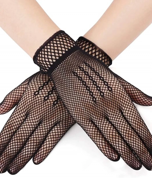 Siyah Renk Likralı File Eldiven Parmaklı Örgü Eldiven Yetişkin Boy