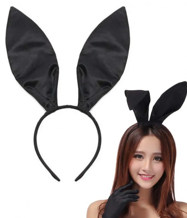 Siyah Renk Saten Kaplama Şekil Verilebilir Tavşan Kulak Taç 35x11 Cm