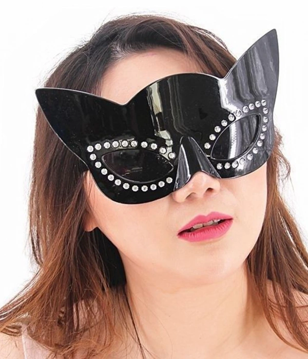 Siyah Renk Siyah Camlı Kedi Şekilli Parti Gözlüğü 20x11 Cm