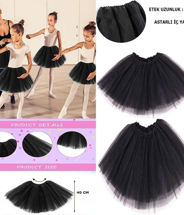 Siyah Renk Tütü Etek Bale Eteği Gösteri Eteği Çocuk Bebek Boy