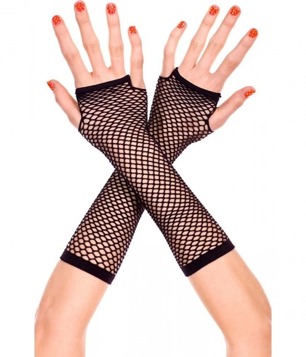 Siyah Renk Uzun File Eldiven - Örgü Eldiven Siyah Renk