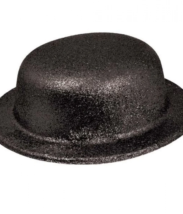 Siyah Renk Yuvarlak Simli Plastik Parti Şapkası