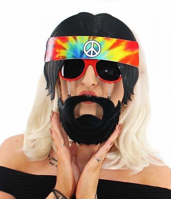 Siyah Saçlı Bandana Tasarımlı Hippi Parti Gözlüğü 26x18 Cm