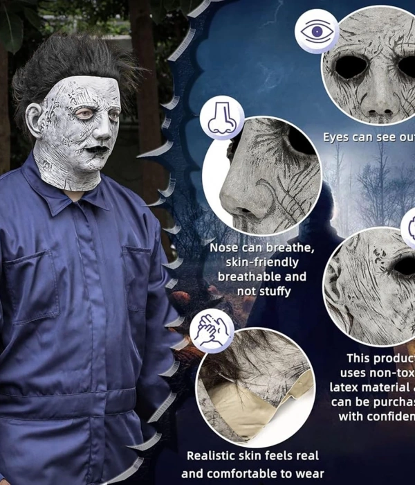 Siyah Saçlı Michael Myers Lateks Yüze Tam Yapışan Et Maske Korku Maskesi