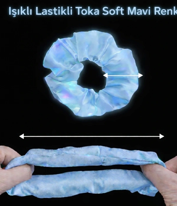 Soft Mavi Renk Led Işıklı Lastikli Saç Tokası - 3 Modlu Festival  Parti Saç Tokası