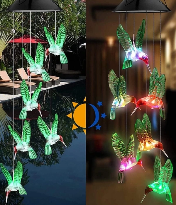 Solar Led Işıklı Kuşlu Bahçe Dekoru 6 Ledli,renkli Işık