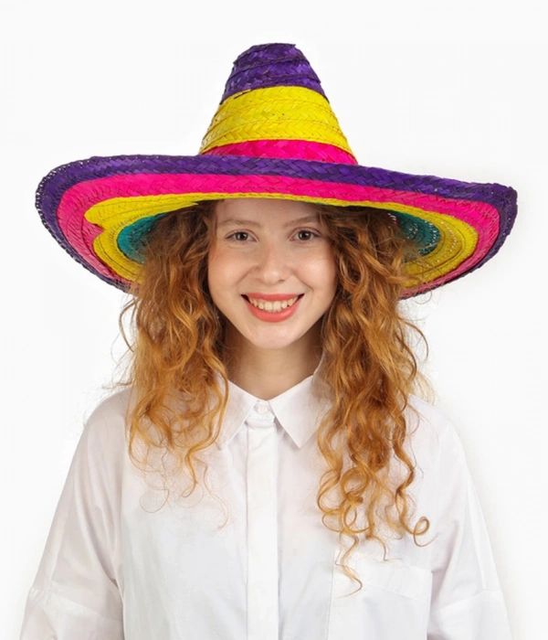 Sombrero Meksika Şapkası Renkli Örme Hasır Çocuk Boy
